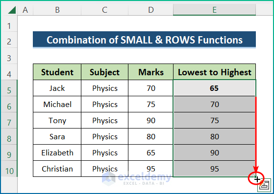 Combine SMALL and ROWS Functions