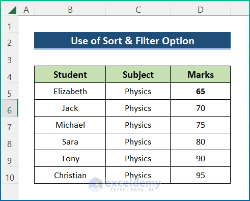 Using Sort & Filter Option in Excel