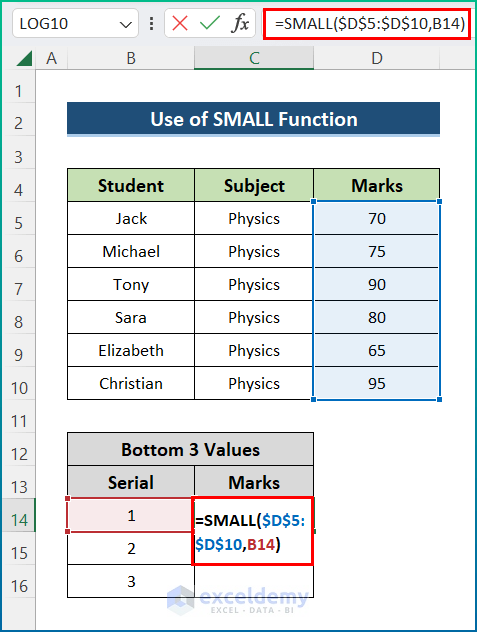 Finding Bottom 3 Values with SMALL Function