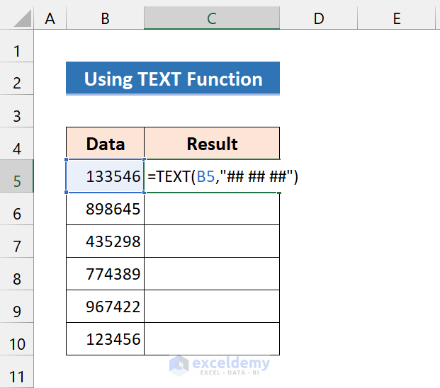 text function to add space between numbers in excel
