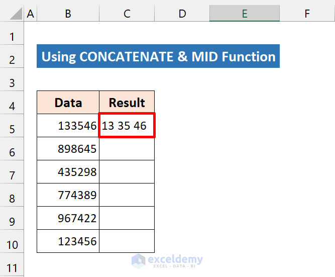 result of concatenate and mid function