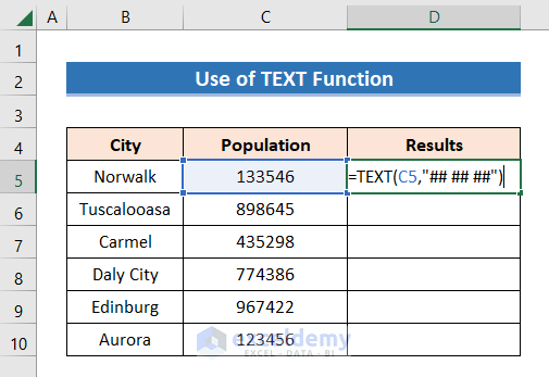 Inserting TEXT function in cell D5