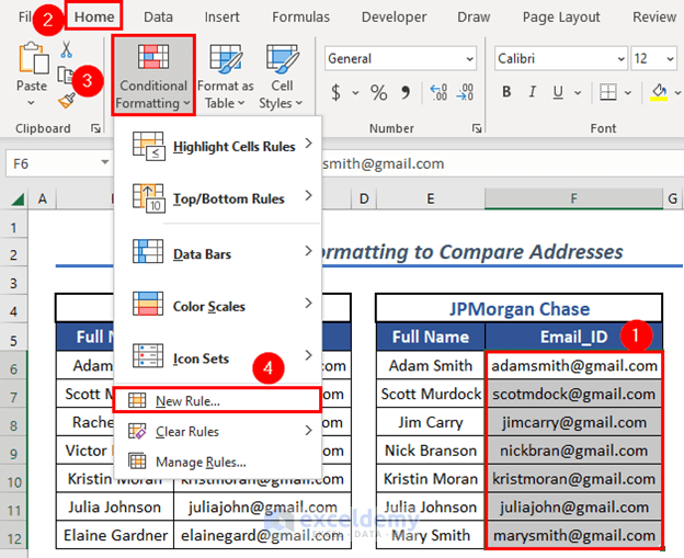how to compare addresses in excel