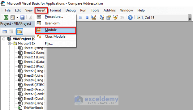 VBA how to compare addresses in excel