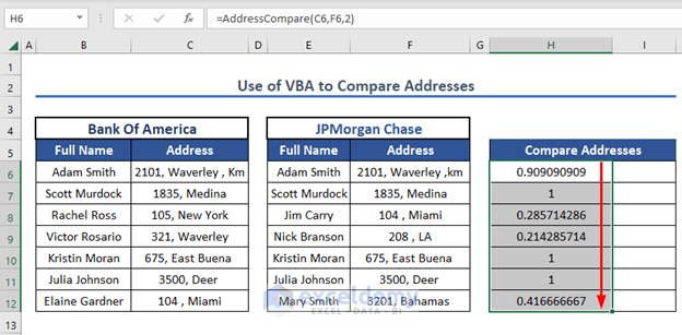 VBA how to compare addresses in excel