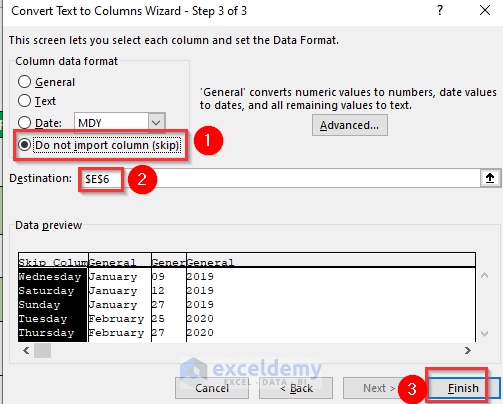 final step to use Text to Columns Option for complex dataset