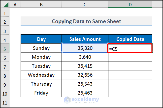 Copying Data to Same Sheet to another cell automatically in excel