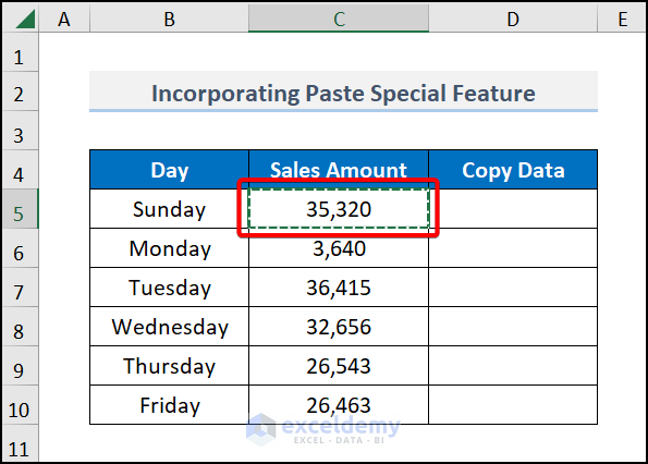 Using paste special feature to copy data from one cell to another in excel automatically