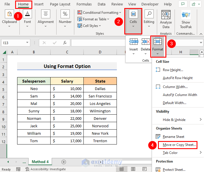 Copy Sheet with Cell Formatting Option in Excel
