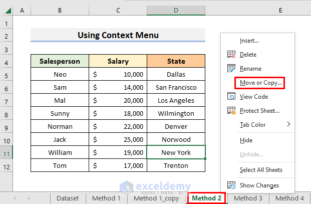 Copy Sheet with an Option from the Context Menu in Excel