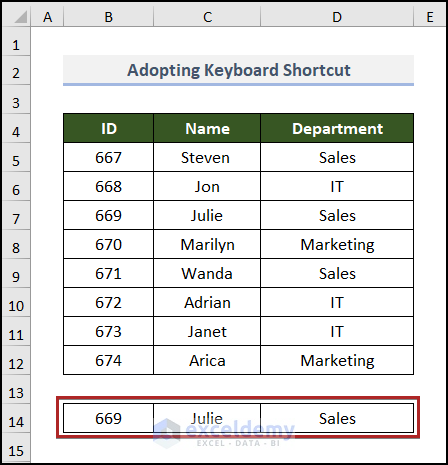 Adopting Keyboard Shortcut to copy rows in excel
