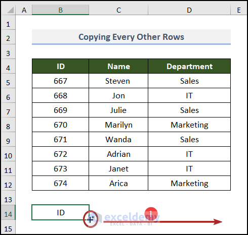 using fill handle tool to copy rows in Excel