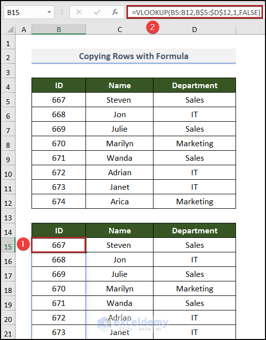 Copying Rows with Formula in Excel