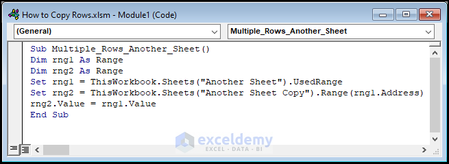 VBA code to copy rows in Excel