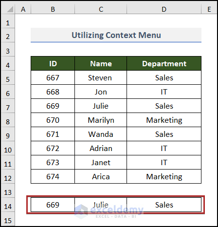 Utilizing Context Menu to copy rows in Excel