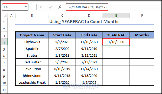 Use of YEARFRAC Function to get the MONTH Count
