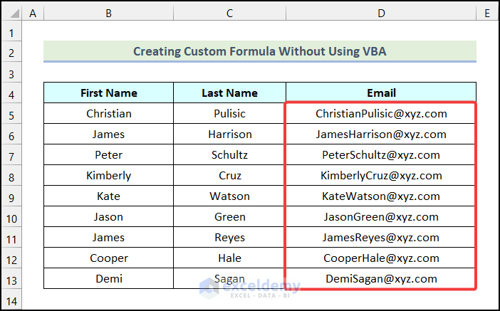 Final output of method 3 to Create Custom Formula Without Using VBA in Excel