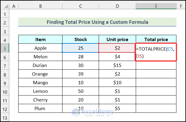 Applying Custom Formula to create a custom formula in Excel
