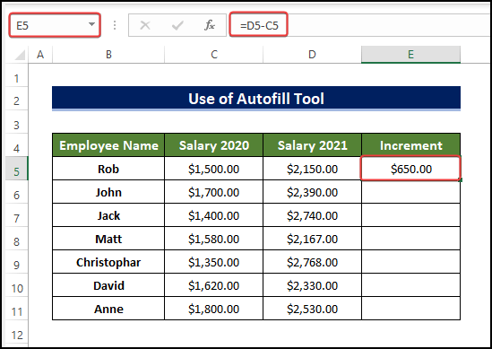 Use AutoFill Tool to create a formula in excel for multiple cells