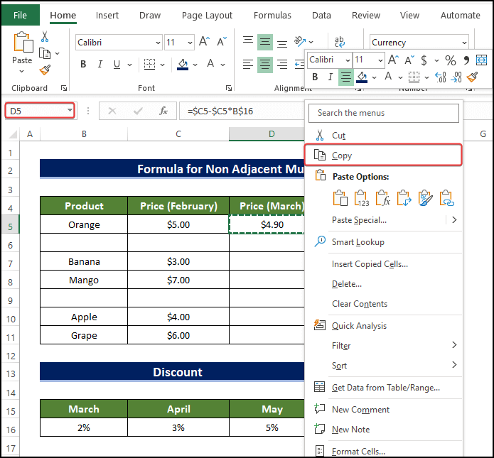 Input Formula to Non-Adjacent Multiple Cells to create a formula in excel for multiple cells