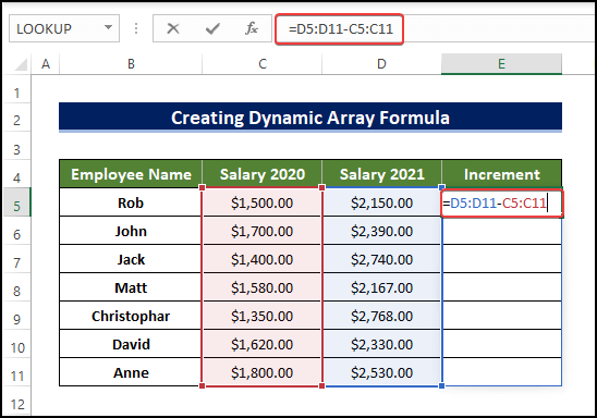 Create Dynamic Array Formula to create a formula in excel for multiple cells