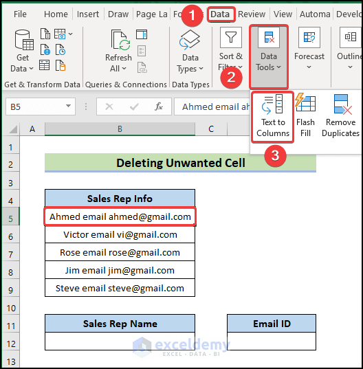 Delete a unwanted Cell in Excel