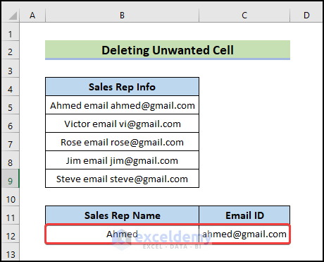 finally Delete a unwanted Cell in Excel