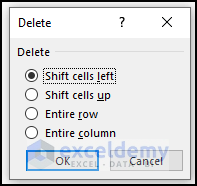 select shift cells left