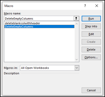 select macro to Delete Multiple Columns in Excel
