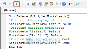 vba code to delete multiple sheets in Excel