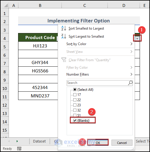 marking blank cells in Filter