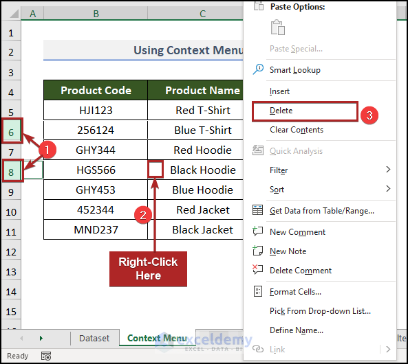 Using Context Menu to delete rows in excel that go on forever