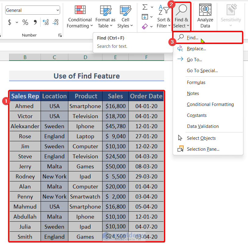 Using Find Feature to Delete the Selected Rows