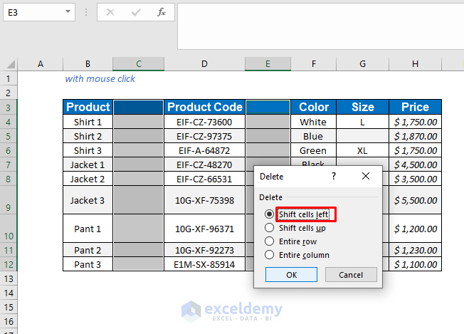 deleting unused columns in Excel
