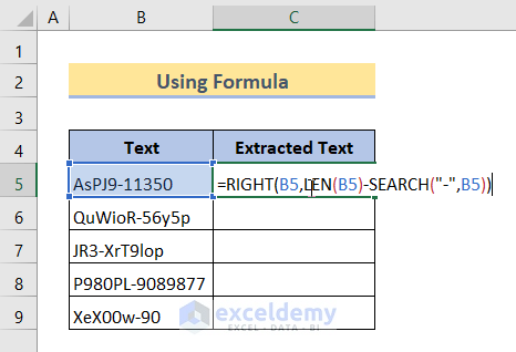 formula for extracting text 