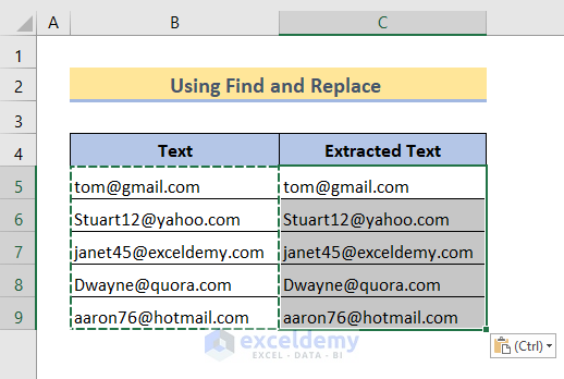 copy text and paste om another column to extract text from a cell