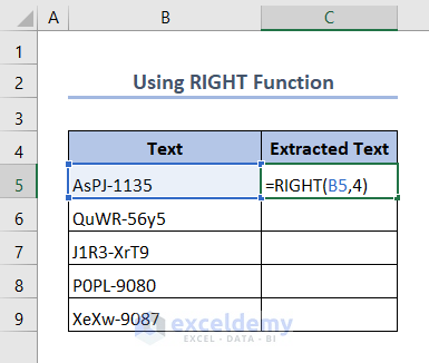 RIGHT function to extract text