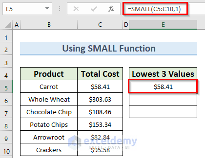 How to Find Lowest 3 Values in Excel Using Small Function