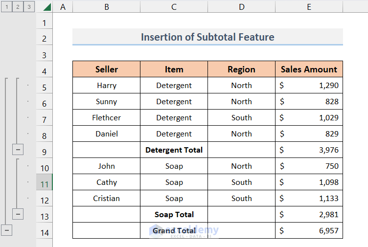 Result after insertion of subtitle feature in Excel