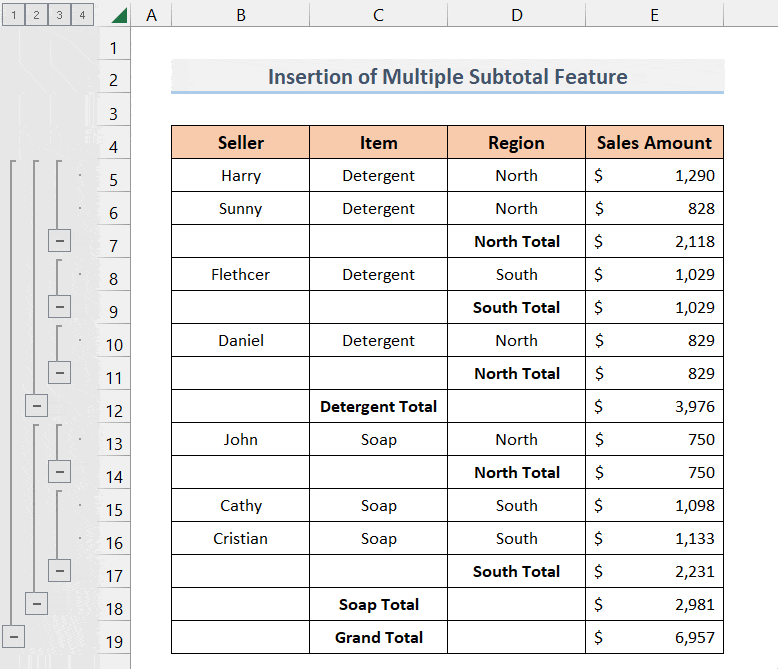 Navigating through the multiples subtotals in excel by navigation pan