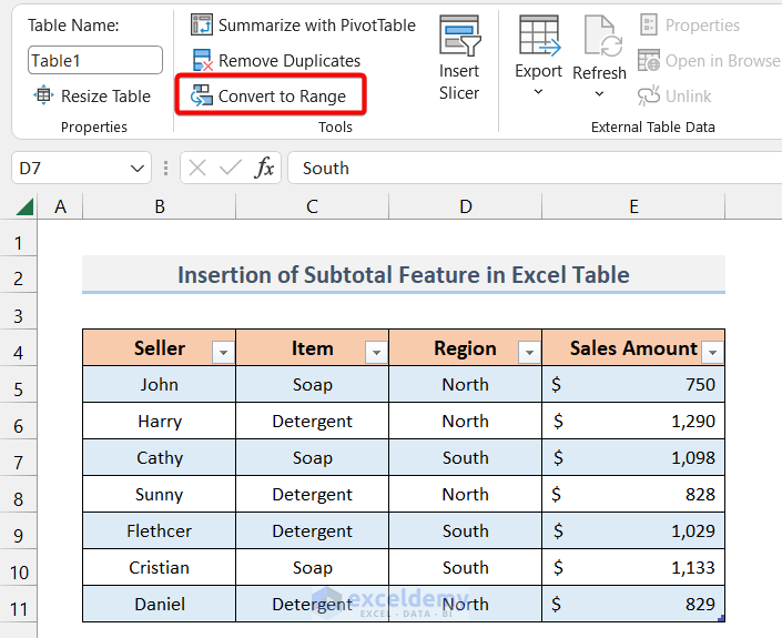 Converting Excel table into range