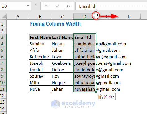 fixing column width with mouse click