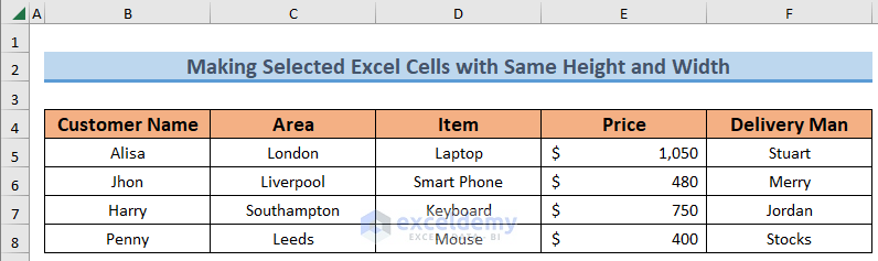 Making Selected Cells with Same Height and Width