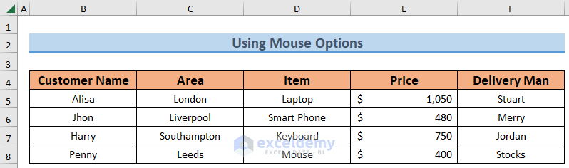 Using Mouse Options