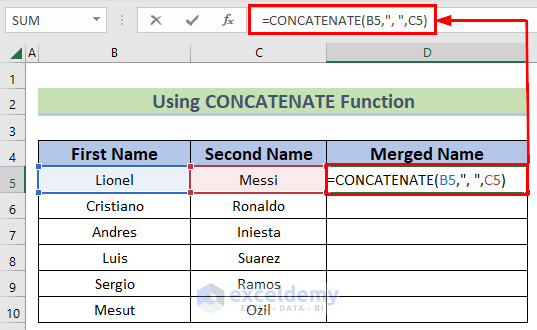 Using Formula to Merge and Center Cells in Excel