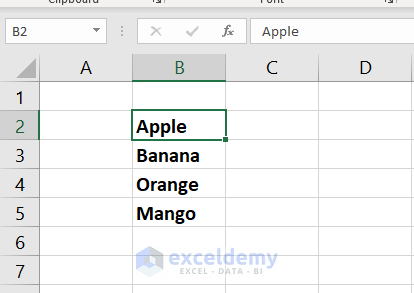 how to merge cells with data in excel: Data to be merged in a column