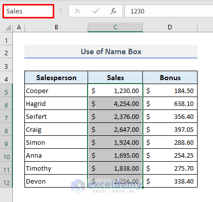 ‘Name Box’ to Name a Range in Excel