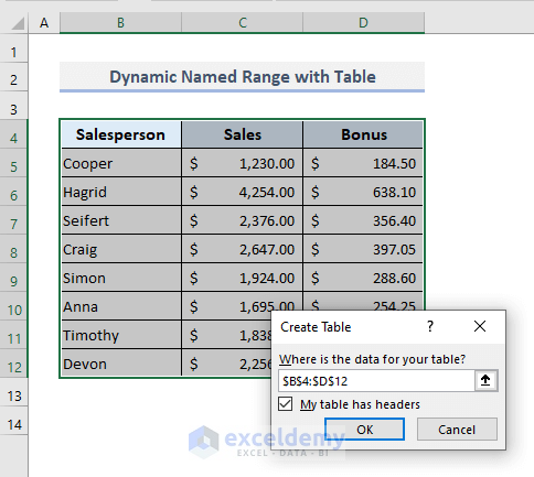 Dynamic Named Range in Excel