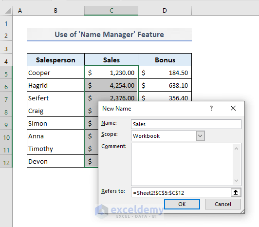 Name a Range of Cells by Using ‘Name Manager’