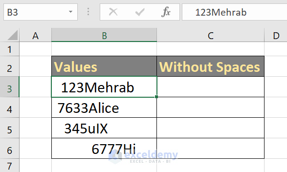 dataset for how to remove space in excel before numbers